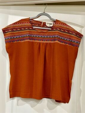 Savanna Jane Burnt Orange Embroidered Yoke Blouse